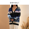DONGLI&张继成联名款 山羊绒 女士秋冬针织V领开衫宽松条纹撞色220194 商品缩略图2