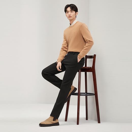 【双面磨毛】柒牌男装休闲裤男秋冬厚款中腰修身商务针织直筒长裤	127H70890 商品图3
