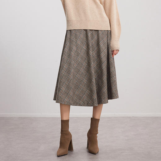 【咖格纹路羊毛百褶半裙】24年秋冬新品女士羊毛百搭直筒显瘦包臀中长裙 商品图3