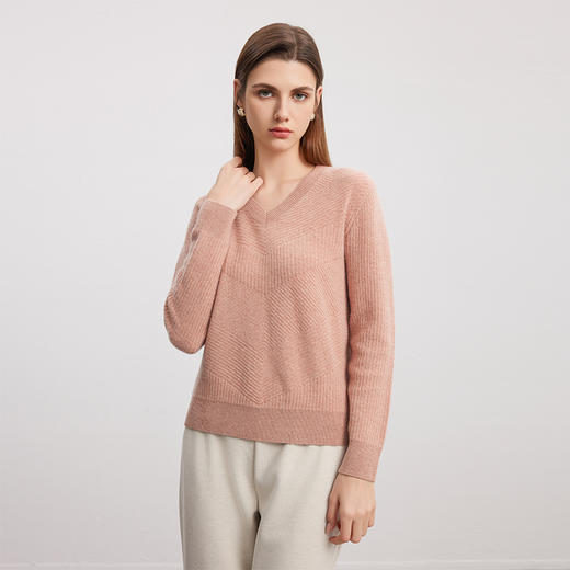 【V领立体条纹羊绒衫】羊绒世家秋冬新品女士100%山羊绒内搭保暖针织衫 商品图0