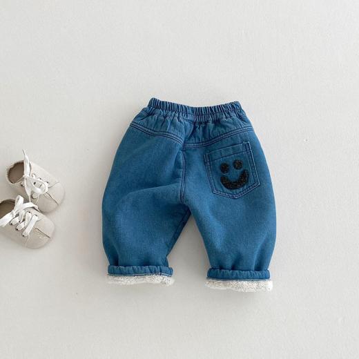 【时尚洋气笑脸设计，宝宝穿着舒适暖和】儿童笑脸牛仔裤 0-5岁冬季男女宝宝洋气时尚 加绒笑脸牛仔裤-QQ 商品图5