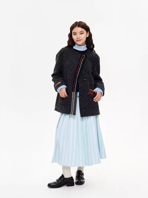 heris/H44107/花纱针织拼接 羊毛圈圈呢外套 小香风大衣 商品图1