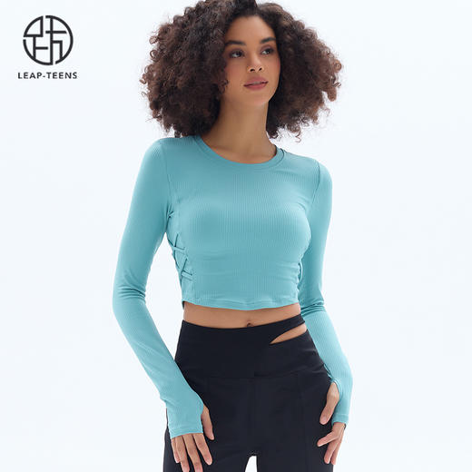 跃牌【小甜心】系列 固定式胸垫瑜伽服长袖罗纹运动上衣女9067 商品图2