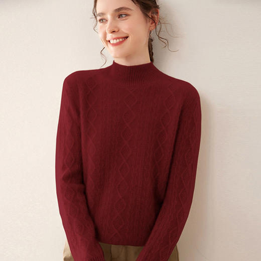 【自】全新升级【铂金会员514/天猫699/差价185】(20252) 洛诗琳复古麻花半高领套头山羊绒毛针织衫显瘦麻花羊绒衫 商品图4