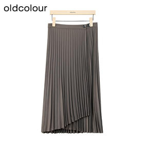 oldcolour新款时尚通勤不规则大摆百褶长款半身裙女P440603A1