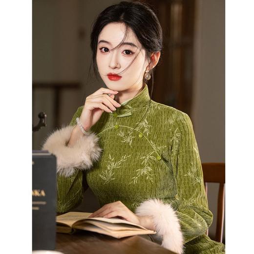 秋款显瘦复古改良加绒雪尼尔旗袍BJS1050 商品图3