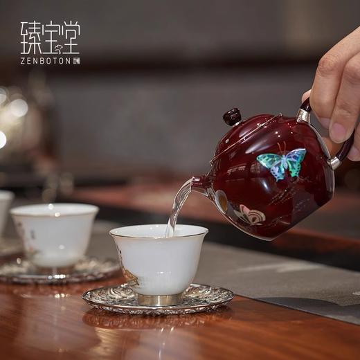 【样品特惠7折，仅1件，无货退款】臻宝堂银壶大漆苹果壶999纯银泡茶壶纯手工制作高档茶具足银茶壶大漆苹果壶-蝶舞生平150ml 商品图4