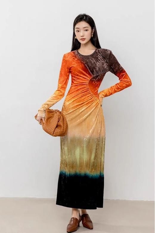 ANSUABEL 撞色丝绒渐变连衣裙 19270 商品图2