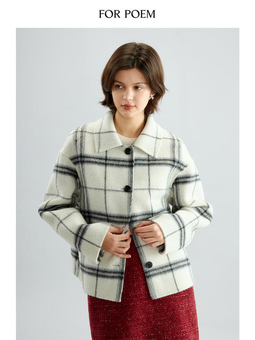 ForPoem 现货 24/FW原创设计可拆卸领子格纹羊毛双面尼外套 商品图1