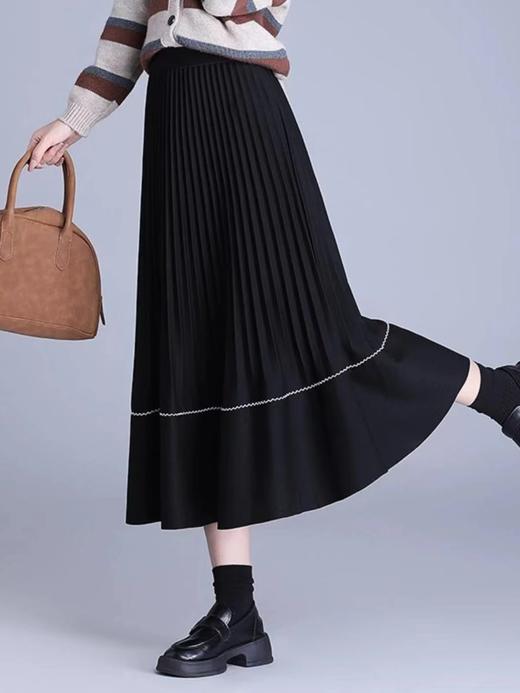 D7065      高腰垂感气质通勤毛呢百褶半身裙 商品图5