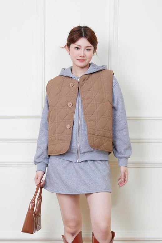 LNNNS 棕色菱格纹绗棉棉服马甲外套 19235 商品图0
