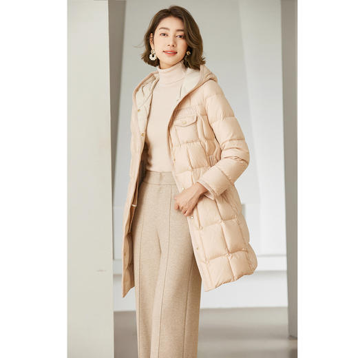 乔万尼保暖中长款秋冬新品羽绒减龄连帽羽绒服EM4T628 商品图2