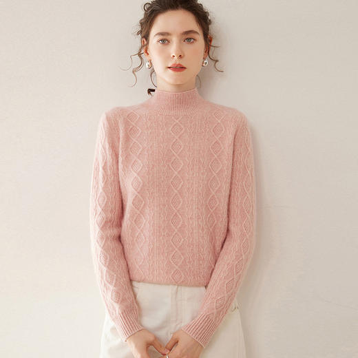 【自】全新升级【铂金会员514/天猫699/差价185】(20252) 洛诗琳复古麻花半高领套头山羊绒毛针织衫显瘦麻花羊绒衫 商品图0