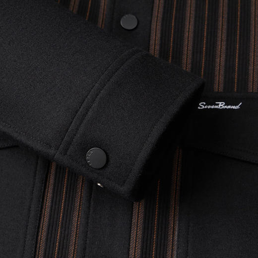 【绵羊毛】柒牌翻领夹克男2024秋冬新款保暖舒适撞色条纹男士外套	127D70040 商品图3