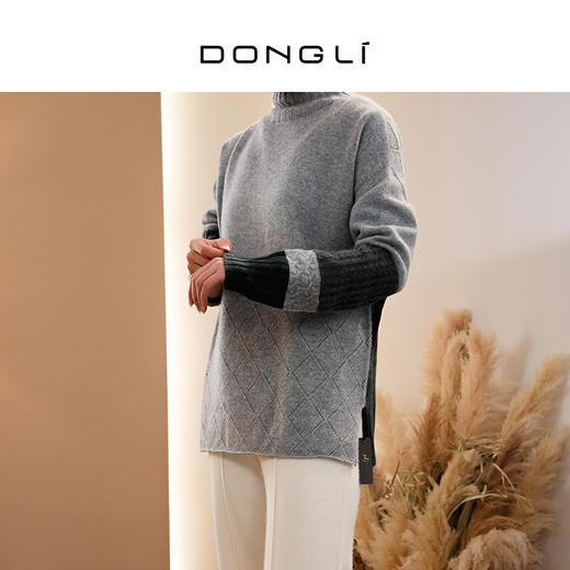 DONGLI&张继成联名款 中性风春秋针织半高领羊绒衫拼色宽松长袖  M111 商品图1