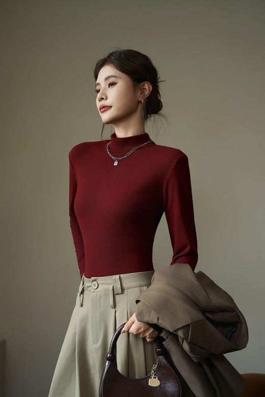 【一体绒发热衣】秋冬新款加绒圆领长袖女士半高领内搭一体绒发热衣打底衫上衣 商品图7