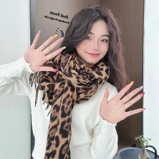 欧美风围巾秋冬新款长款围巾欧美豹纹流苏双面空调房保暖加厚外搭披肩 商品图3