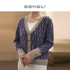 DONGLI&张继成联名款 山羊绒  女士秋冬针织V领开衫复古拼色提花220498 商品缩略图0