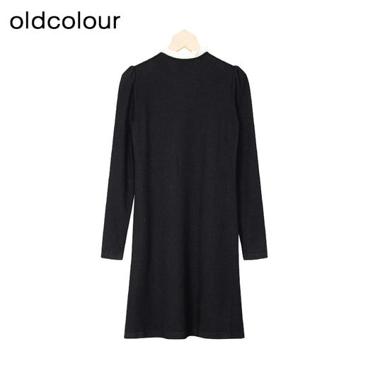 oldcolour冬新款黑色简约气质宽松显瘦V领长袖连衣裙女P441005A1 商品图1
