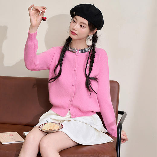 绵羊毛圆领亮片蝴蝶刺绣针织衫女早春气质高级感上衣V3842609 商品图3