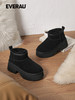 EVERAU羊皮毛一体雪地靴女士冬季新款粗跟短筒高跟女靴 UEA3014 商品缩略图3