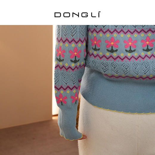 DONGLI&张继成联名款 山羊绒 女士秋冬针织V领开衫复古宽松提花220318 商品图4