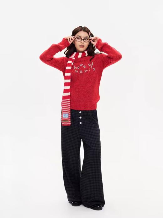 heris/H44115/藏蓝格纹 毛呢阔腿长裤 商品图2