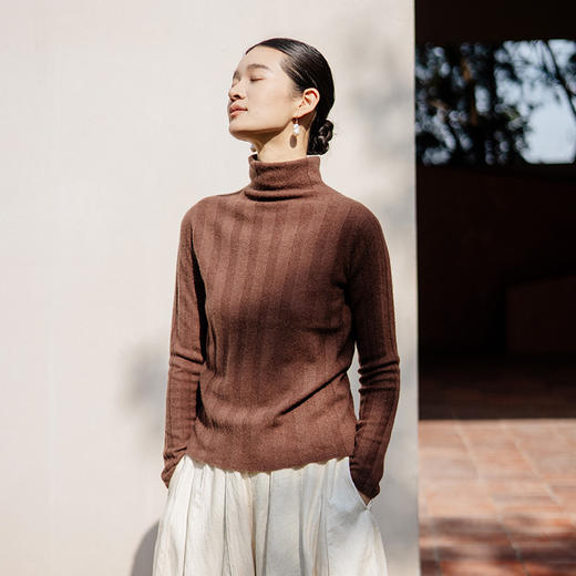 绽放旅行女装887朵/宽坑条打底衫冬季羊毛宽松堆堆领长袖针织衫 商品图0