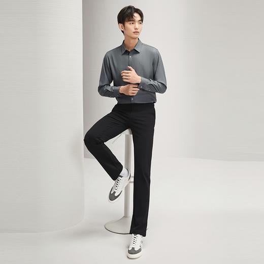 柒牌休闲裤男士2024秋冬新款商务百搭中青年黑色中腰厚款直筒长裤	127H72730 商品图3