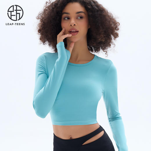 跃牌【小甜心】系列 露背镂空性感带胸垫瑜伽运动长袖T恤女9068 商品图3