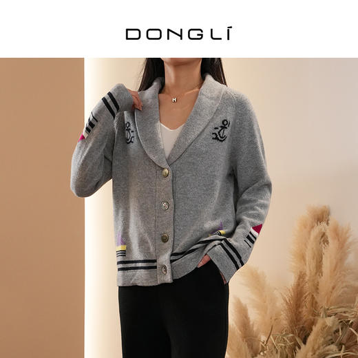 DONGLI&张继成 联名款 女士春秋针织青果领羊绒开衫刺绣宽松简约 220428 商品图1