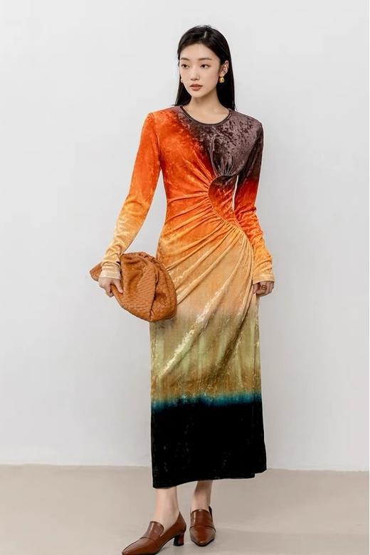 ANSUABEL 撞色丝绒渐变连衣裙 19270 商品图1