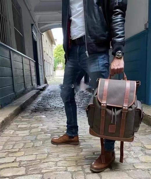 龙骧情侣款帆布配皮双肩包 商品图1