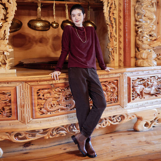 绽放812朵/2024冬季新款全棉斜纹绒感靴裤百搭休闲长裤显瘦小脚裤 商品图0