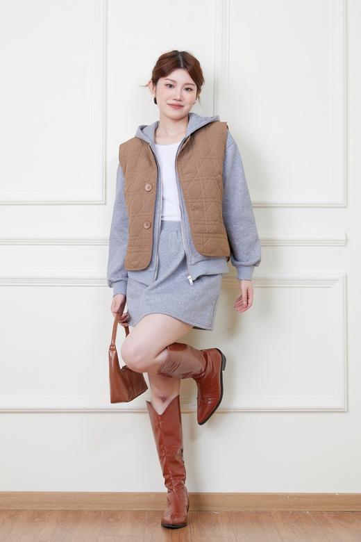 LNNNS 棕色菱格纹绗棉棉服马甲外套 19235 商品图2