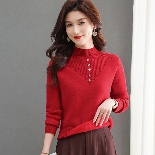 CC 2615妈妈新款一体洋气宽松加绒厚款保暖提花打底衫 商品图1