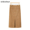 oldcolour冬季新款休闲复古开叉直筒显瘦格子半身裙女P450604A1 商品缩略图1