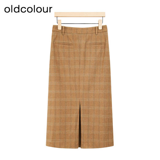 oldcolour冬季新款休闲复古开叉直筒显瘦格子半身裙女P450604A1 商品图1