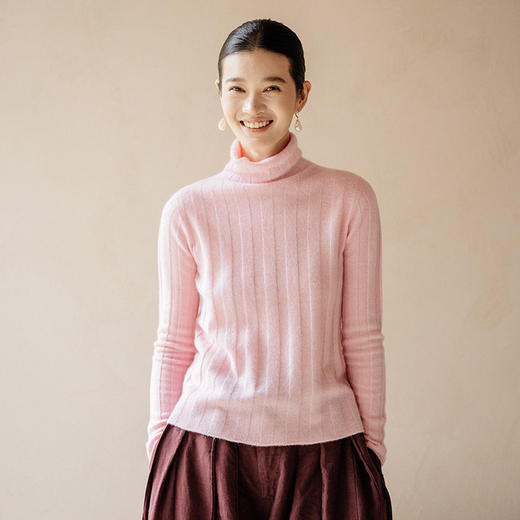 绽放旅行女装887朵/宽坑条打底衫冬季羊毛宽松堆堆领长袖针织衫 商品图2