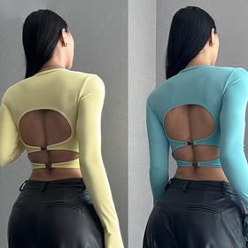 跃牌【小甜心】系列 露背镂空性感带胸垫瑜伽运动长袖T恤女9068