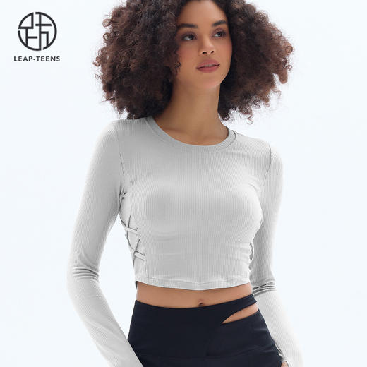 跃牌【小甜心】系列 固定式胸垫瑜伽服长袖罗纹运动上衣女9067 商品图4