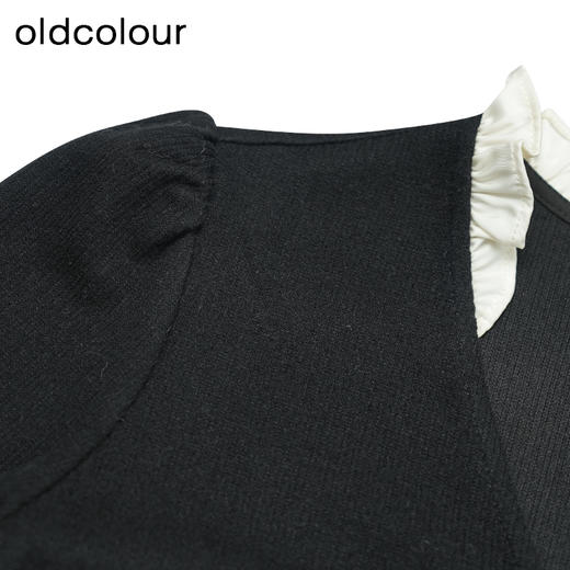 oldcolour冬新款黑色简约气质宽松显瘦V领长袖连衣裙女P441005A1 商品图2
