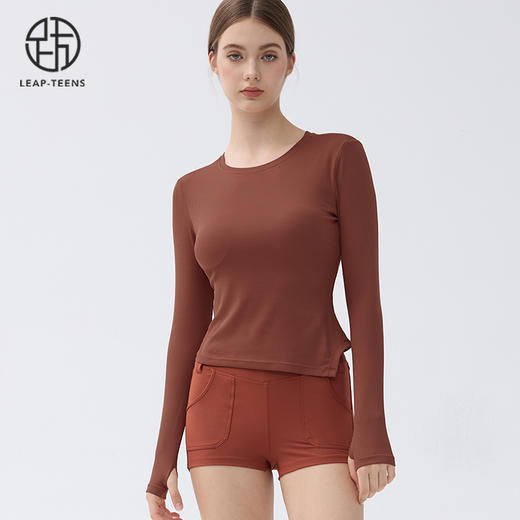 跃牌【小甜心】系列 瑜伽服长袖女带胸垫普拉提训练健身运动上衣9064 商品图11