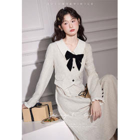 鹿向南「月光舒曼」法式假两件连衣裙女2024秋冬新款小香风长裙子