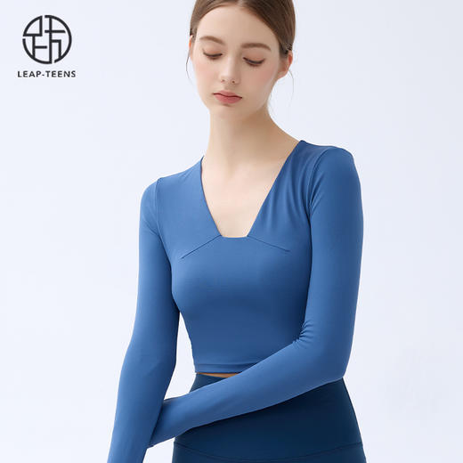 跃牌【小甜心】系列 带胸垫瑜伽服上衣女V领健身长袖9065 商品图5