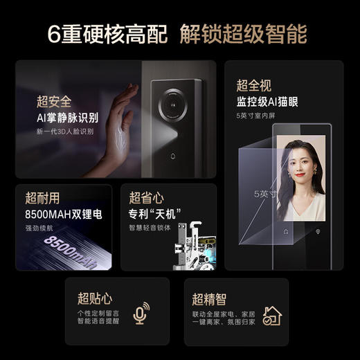 卡萨帝（Casarte）掌静脉人脸识别双电带可视猫眼电子锁智能门锁CFA-X50-CA 商品图1