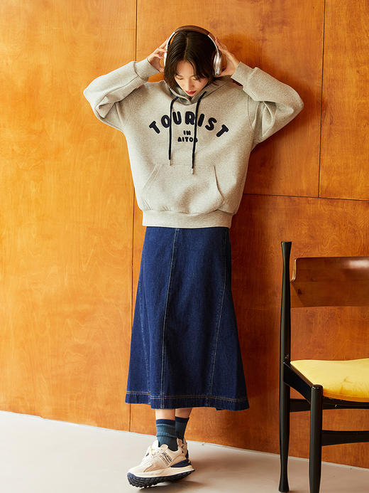 复古开叉牛仔半身裙女2024年冬季新款高腰百搭遮胯中长裙 商品图3