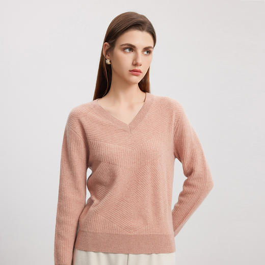 【V领立体条纹羊绒衫】羊绒世家秋冬新品女士100%山羊绒内搭保暖针织衫 商品图3
