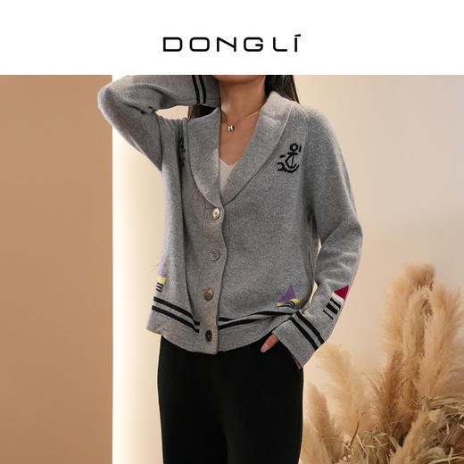 DONGLI&张继成 联名款 女士春秋针织青果领羊绒开衫刺绣宽松简约 220428 商品图2