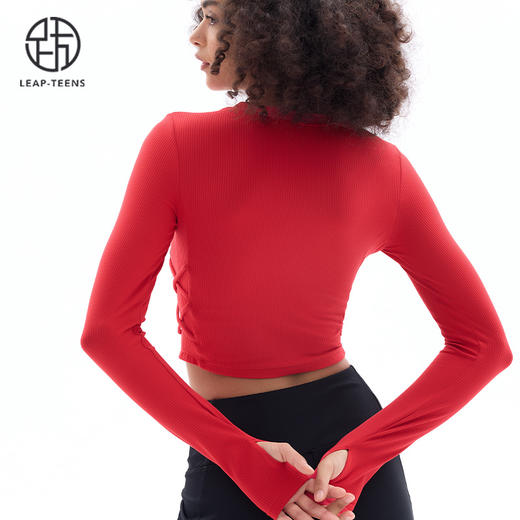 跃牌【小甜心】系列 固定式胸垫瑜伽服长袖罗纹运动上衣女9067 商品图11